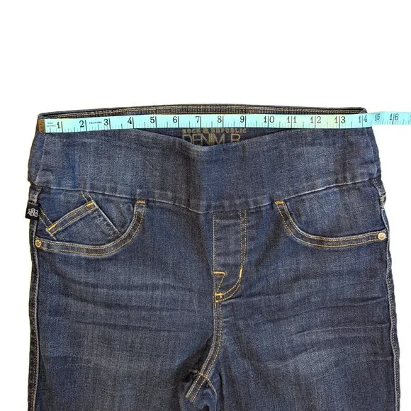 Rock & Republic Jeans Fever Pull On Dark Medium Wash Mid Rise Skinny Size 10 - Picture 8 of 11